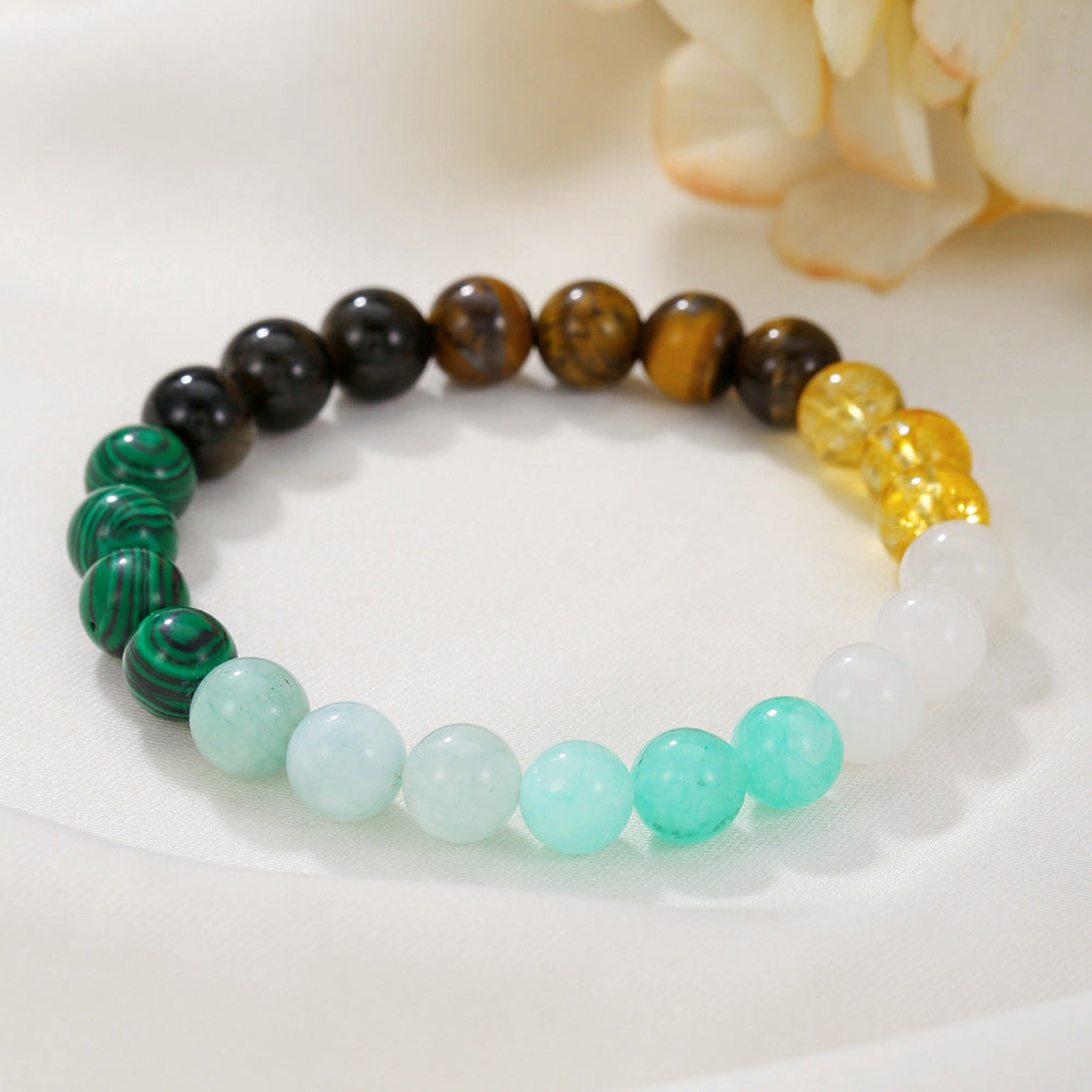 Tiger Eye & Obsidian Couple Bracelet | Handmade Beaded Stretch Bracelet | Men & Women | Green Peacock Lucky Charm Bracelet