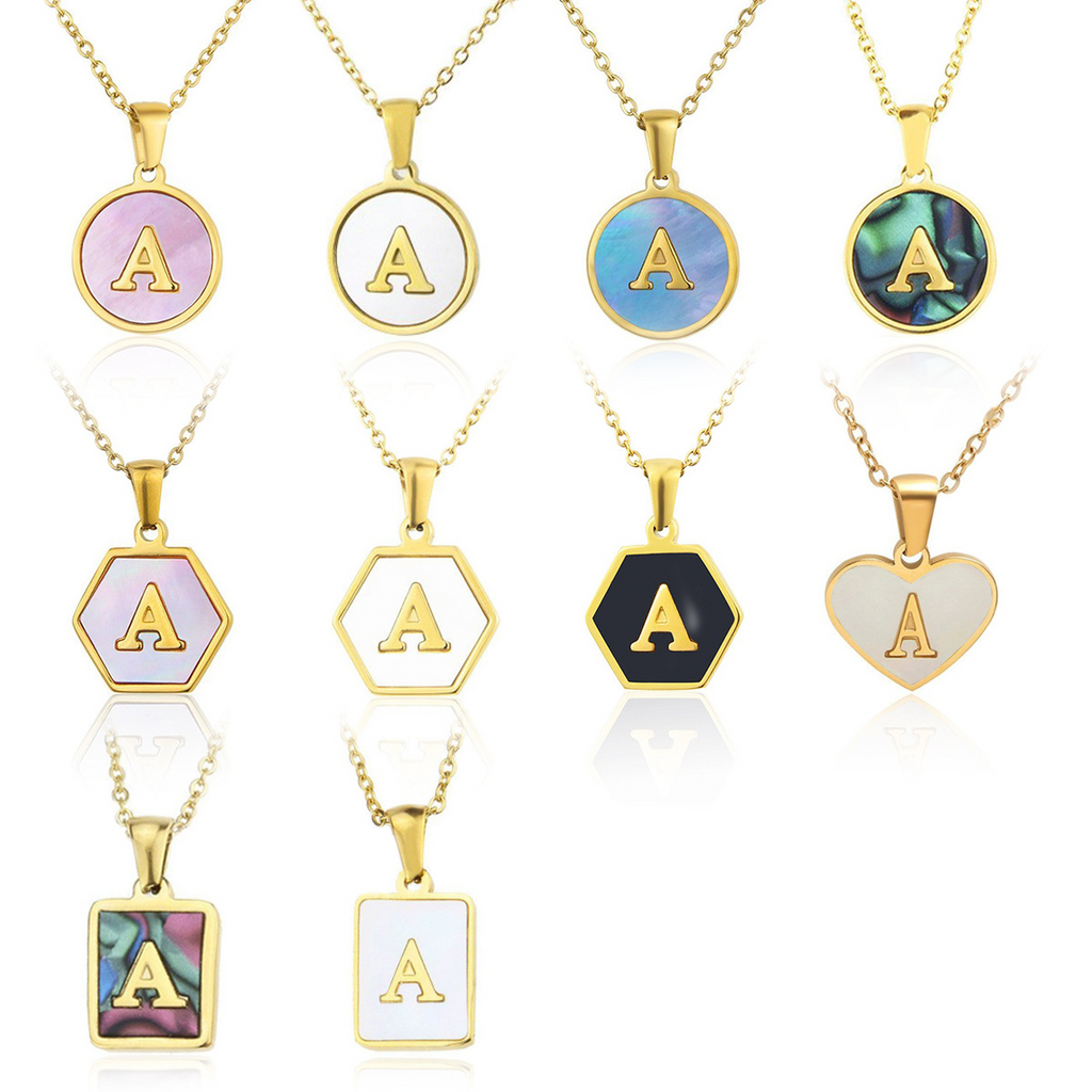 Stainless Steel Square Shell 26 Letter Necklace Simple Fashion English Pendant Necklace