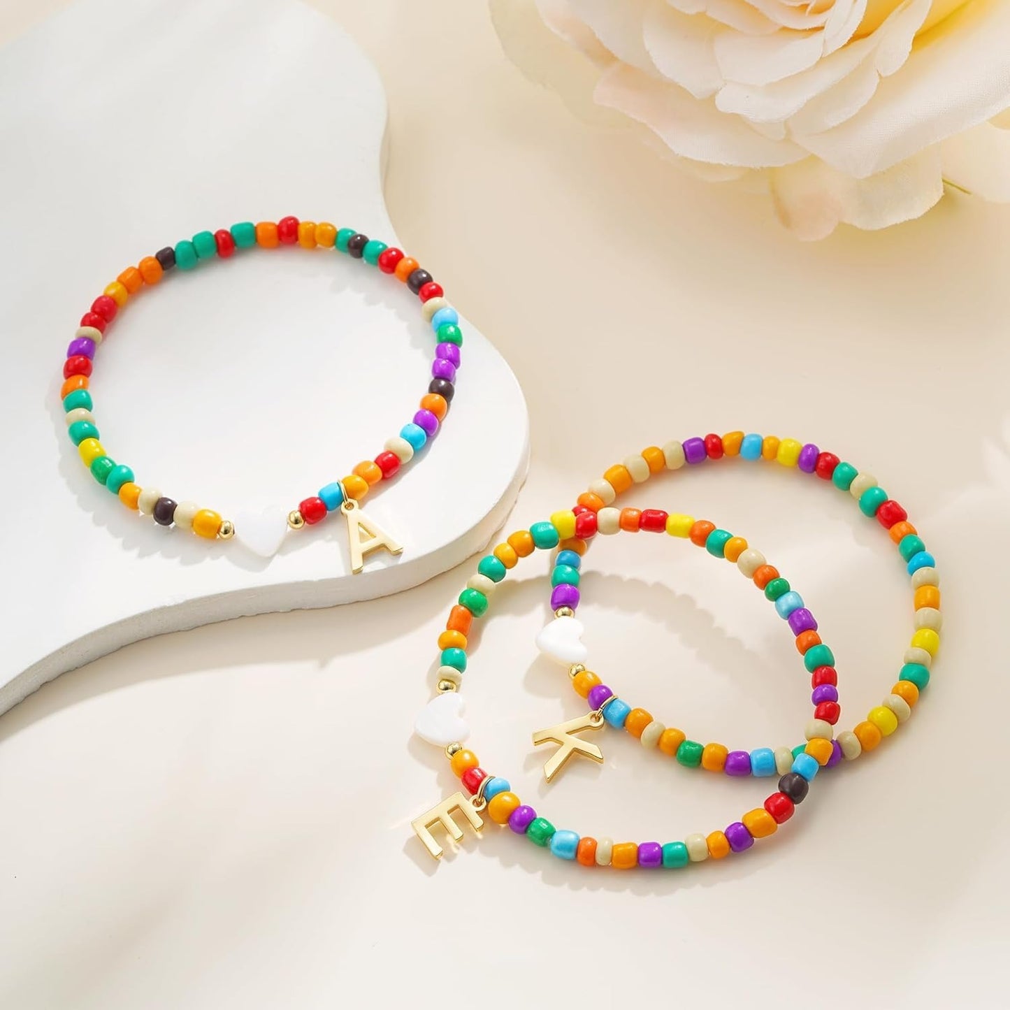 Bohemian Initials Love Mother Pendant for Bracelet Color Millet Beads Shell Stack for Fashionable Wear