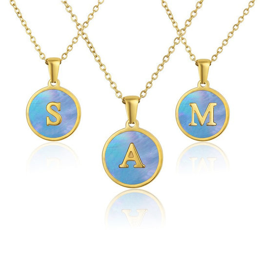 Stainless Steel Square Shell 26 Letter Necklace Simple Fashion English Pendant Necklace
