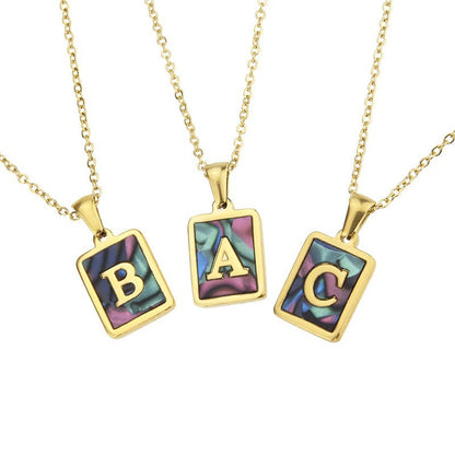 Stainless Steel Square Shell 26 Letter Necklace Simple Fashion English Pendant Necklace