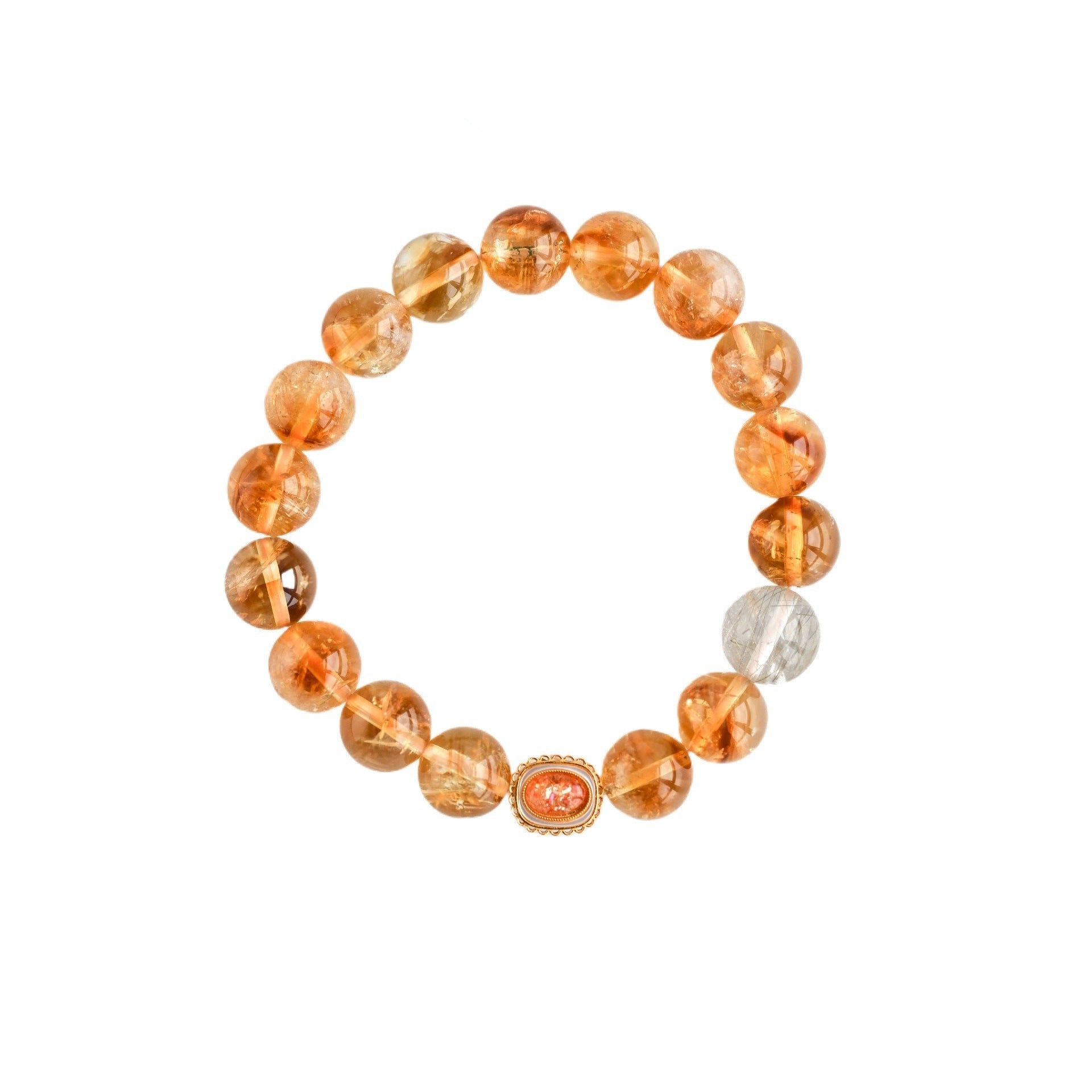 Azeztulite Crystal Bracelet with Gold Sunstone & Silver Rutile Quartz | Spiritual Awakening & Positive Energy