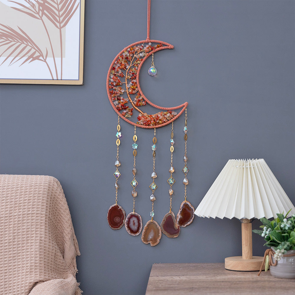 Natural Agate Crystal Gravel Dreamcatcher | Tree of Life Wind Chimes Hanging Ornament