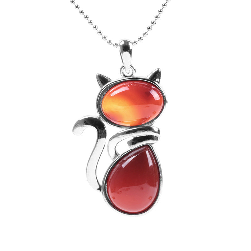 Red Agate Crystal Cat Necklace | Vitality and Grounding