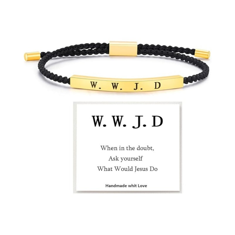 Customizable Pineapple Woven Hand Rope Stainless Steel Elbow Lettering Adjustable Pull Fashion String Bracelets Inspirational