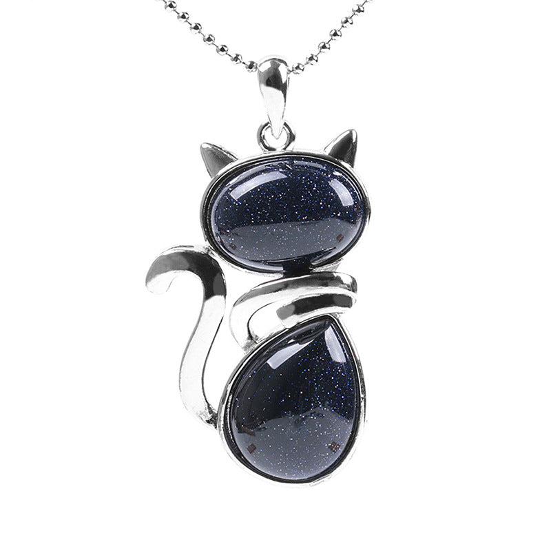 Blue Sandstone Crystal Cat Necklace | Cosmic Energy and Inspiration