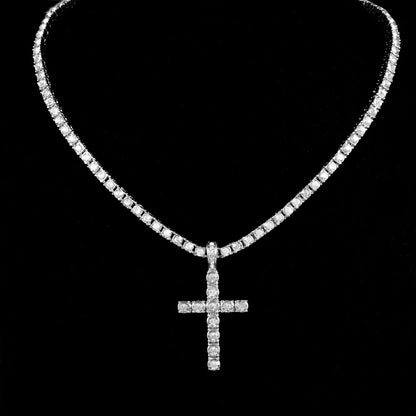 Trendy Hip-Hop Necklace | Cross Pendant with 4MM Tennis Chain