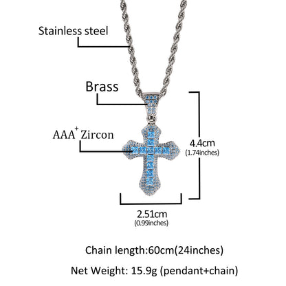 Hip-Hop Blue Zircon Cross Men's Necklace