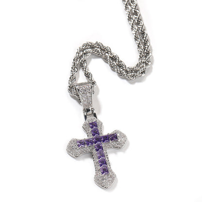 Hip-Hop Blue Zircon Cross Men's Necklace