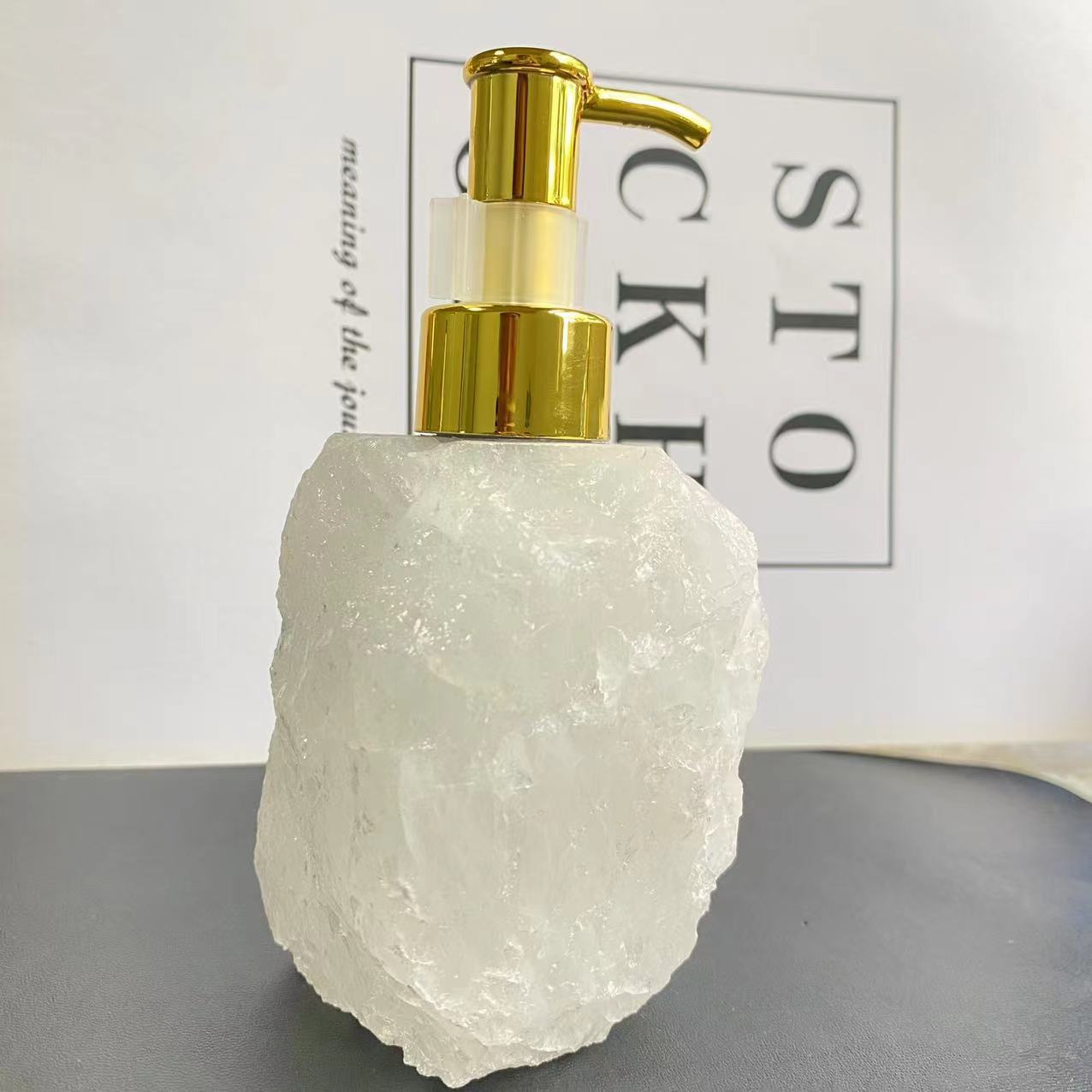 Light Luxury Nordic Natural Powder Crystal Stone Pump Bottle High-End Jade Natural Matching Body Wash Pump Bottle