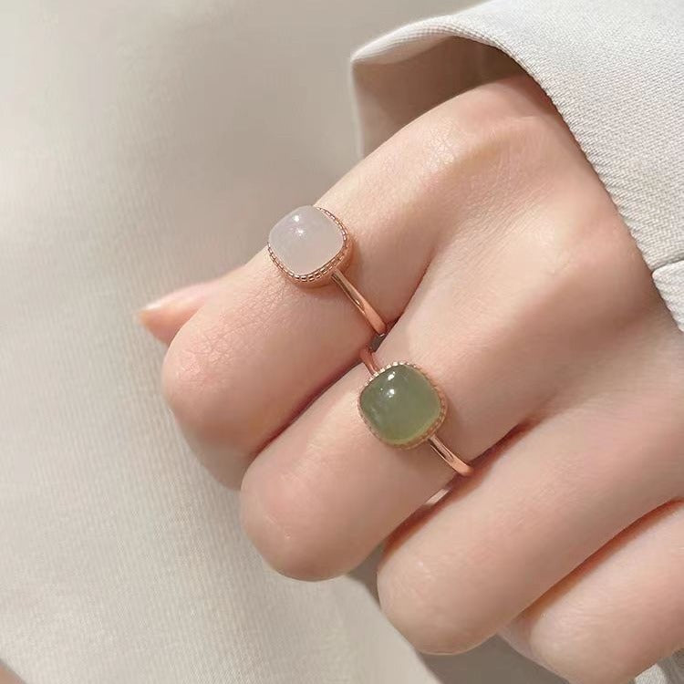 Small Sugar Cube Jade Ring | Niche Jade Jewelry | Sweet Birthday Gift for Girlfriend