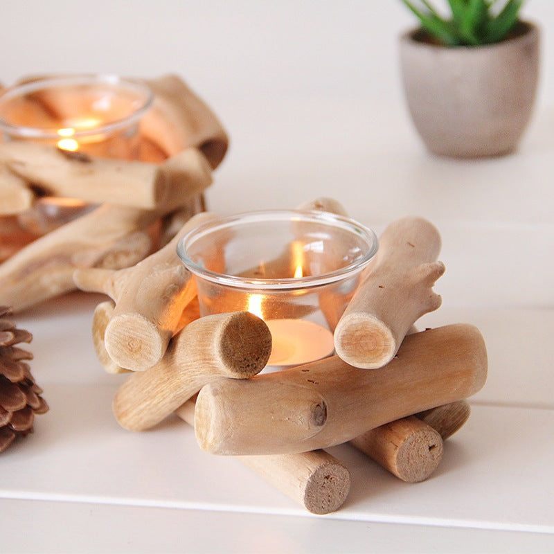 Idyllic and Retro Wooden Floating Candlestick | Glass Creative Home Decoration