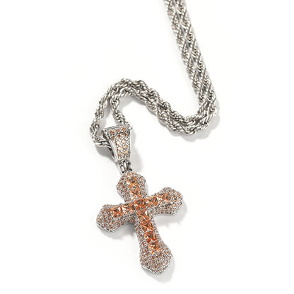 Hip-Hop Blue Zircon Cross Men's Necklace