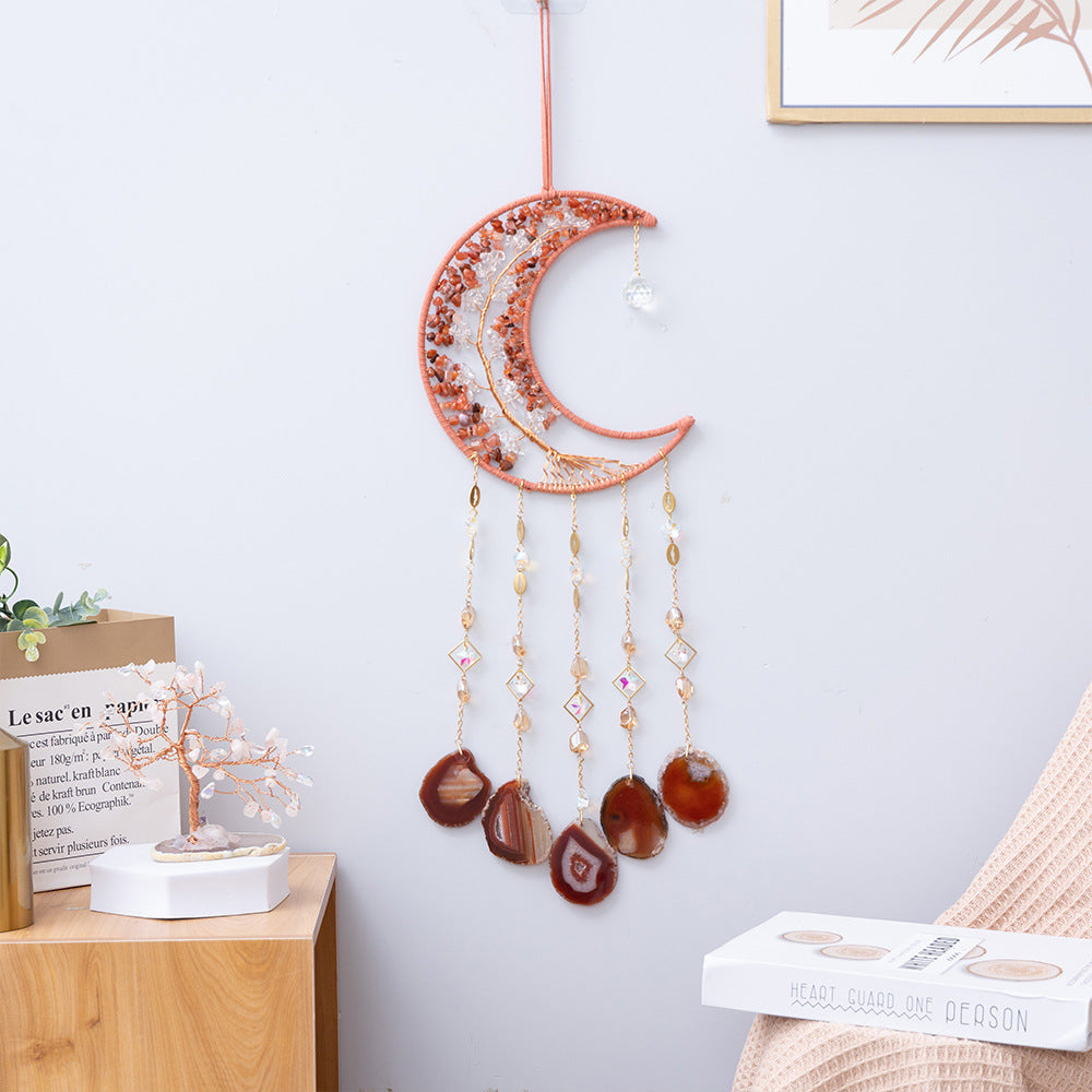 Natural Agate Crystal Gravel Dreamcatcher | Tree of Life Wind Chimes Hanging Ornament