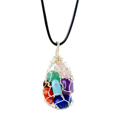 7-Chakra Healing Stones Necklace with Crystal Net Pouch