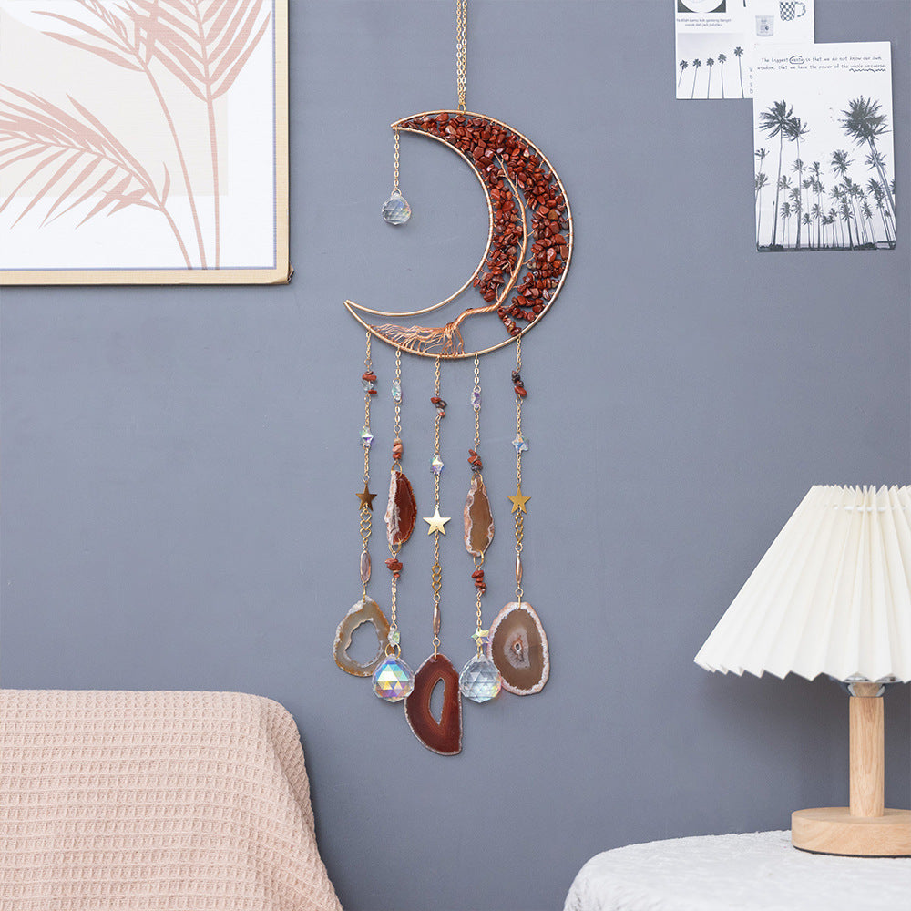 Natural Agate Crystal Gravel Dreamcatcher | Tree of Life Wind Chimes Hanging Ornament