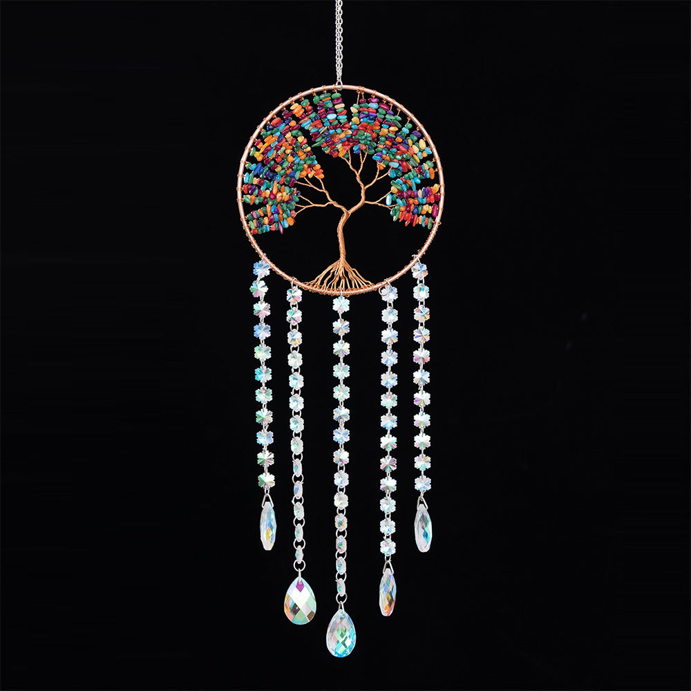 Natural Agate Crystal Gravel Dreamcatcher | Tree of Life Wind Chimes Hanging Ornament