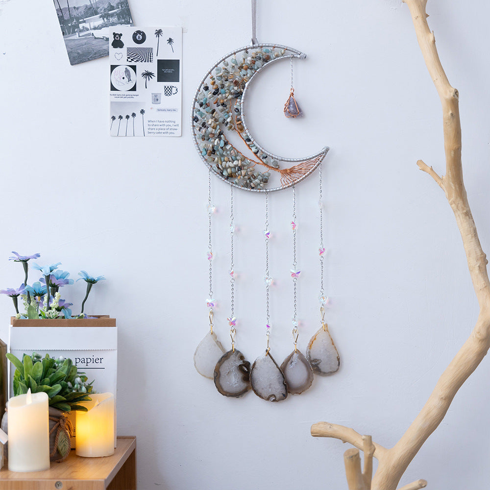 Natural Agate Crystal Gravel Dreamcatcher | Tree of Life Wind Chimes Hanging Ornament