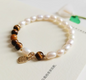 Fortune-Attracting Natural Cat's Eye & Tiger's Eye Beaded Bracelet | Luxurious, Retro Small-Batch Design | Silver & Pearl Double-Layer Bracelet for Couples