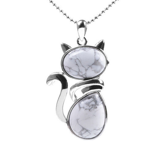 White Turquoise Crystal Cat Necklace | Harmony and Spiritual Protection