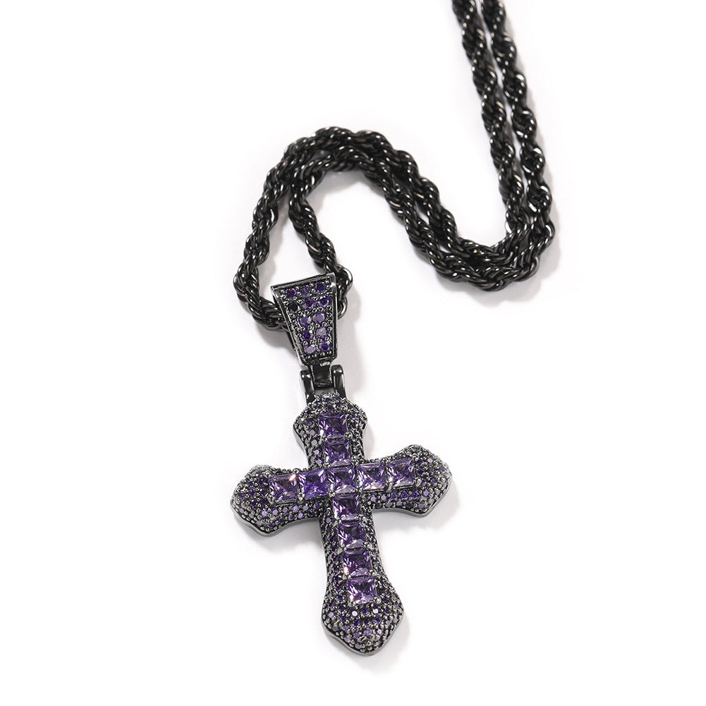 Hip-Hop Blue Zircon Cross Men's Necklace