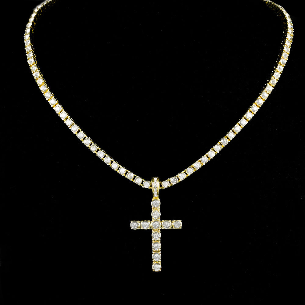 Trendy Hip-Hop Necklace | Cross Pendant with 4MM Tennis Chain