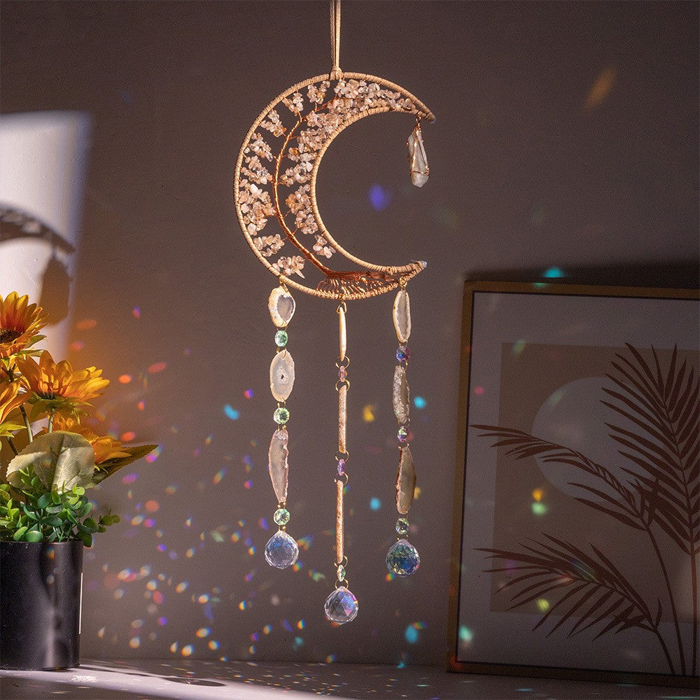 Natural Agate Crystal Gravel Dreamcatcher | Tree of Life Wind Chimes Hanging Ornament