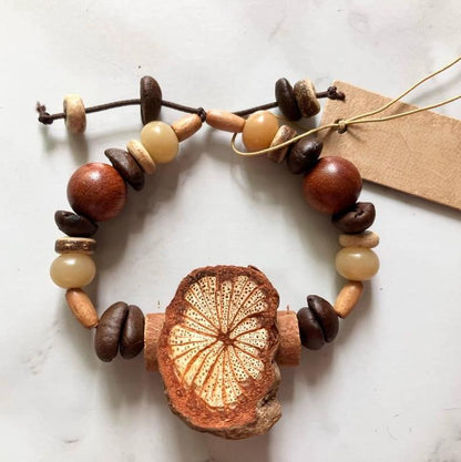 Wild Natural Cinnamon Coffee Bean Beaded Bracelet | Unisex Birthday Gift | Rustic Forest Retro Handcrafted Bracelet