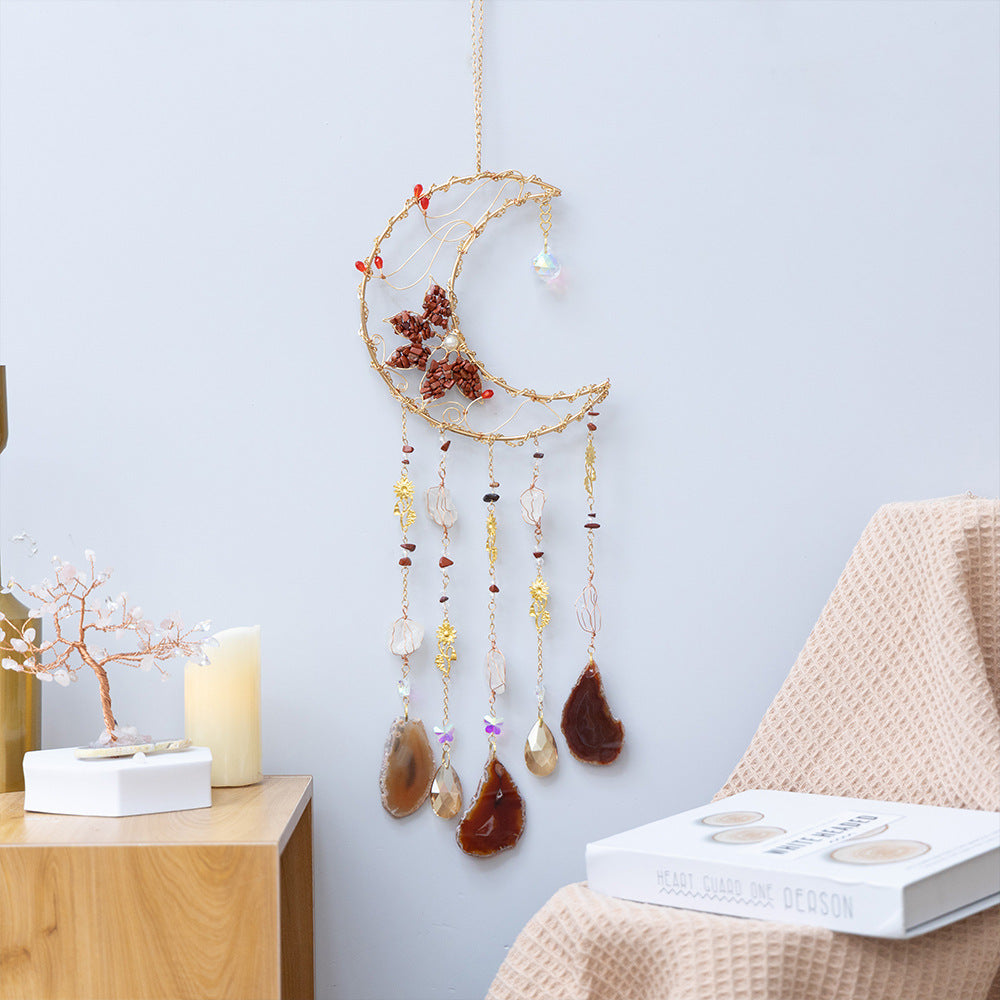 Natural Agate Crystal Gravel Dreamcatcher | Tree of Life Wind Chimes Hanging Ornament