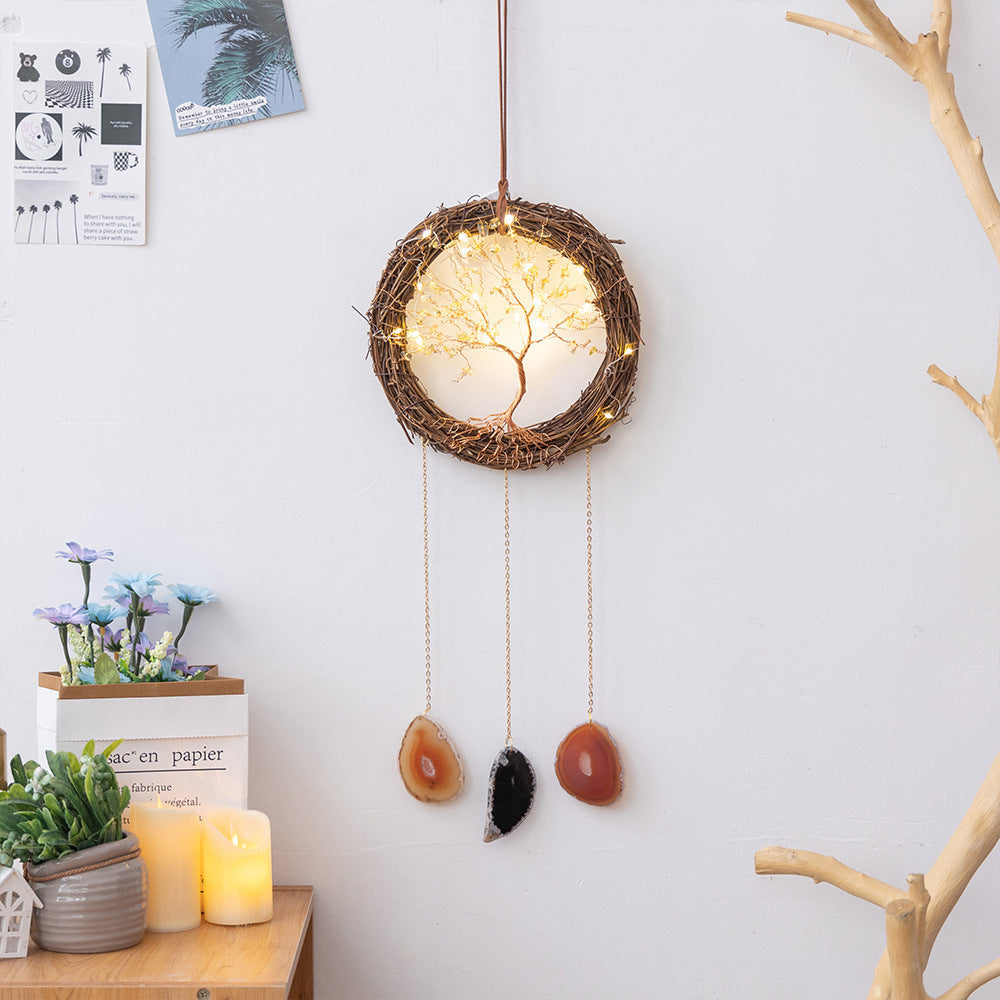 Natural Agate Crystal Gravel Dreamcatcher | Tree of Life Wind Chimes Hanging Ornament