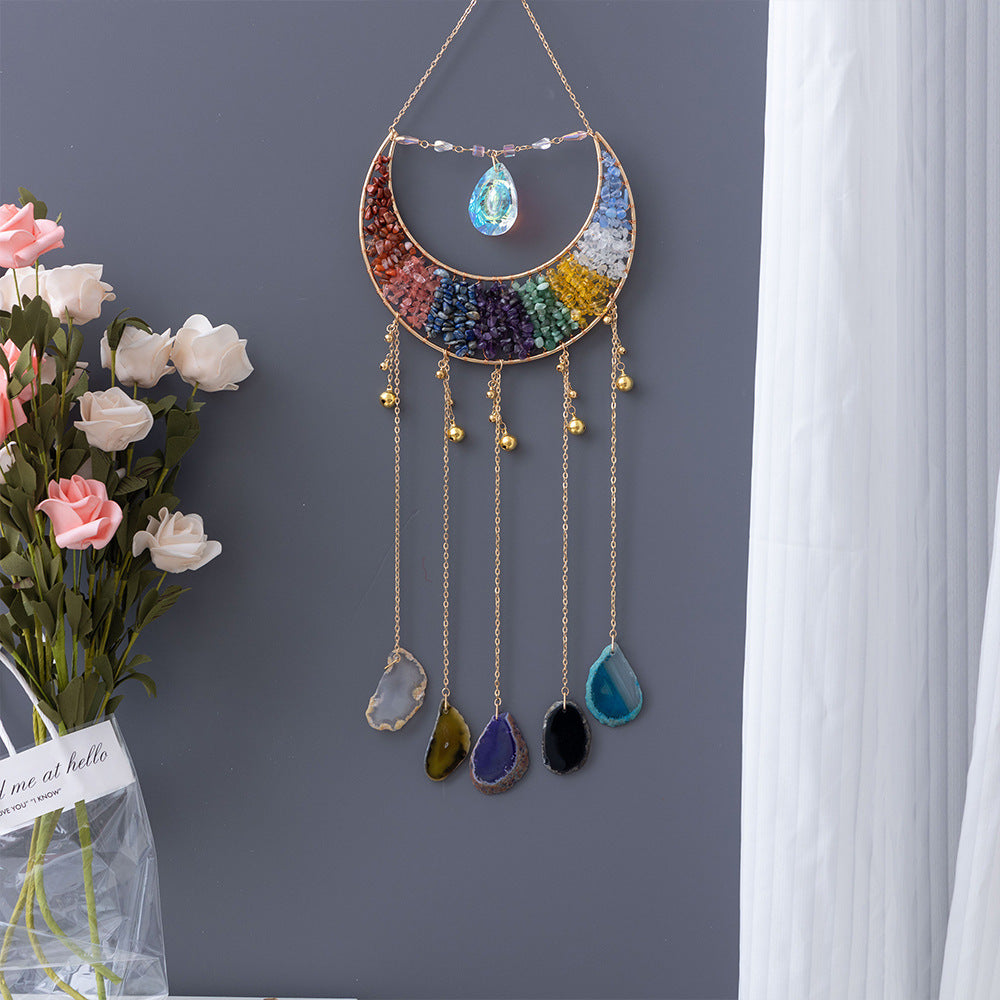 Natural Agate Crystal Gravel Dreamcatcher | Tree of Life Wind Chimes Hanging Ornament