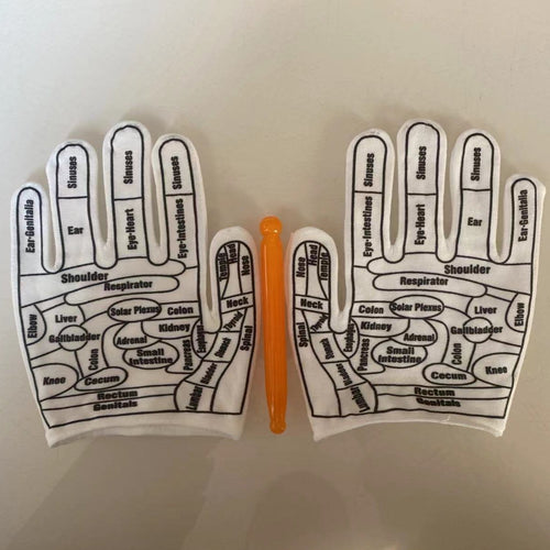 Acupoint Map Massage Gloves | Cotton English Acupoint Map Gloves for Men & Women | Traditional Chinese Medicine Meridian Gloves