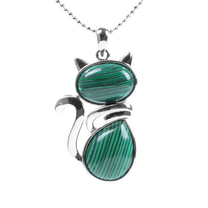 Malachite Crystal Cat Necklace | Transformation and Protection