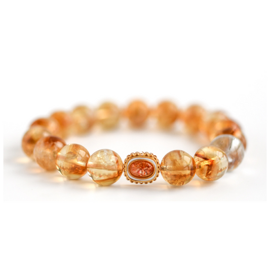 Azeztulite Crystal Bracelet with Gold Sunstone & Silver Rutile Quartz | Spiritual Awakening & Positive Energy