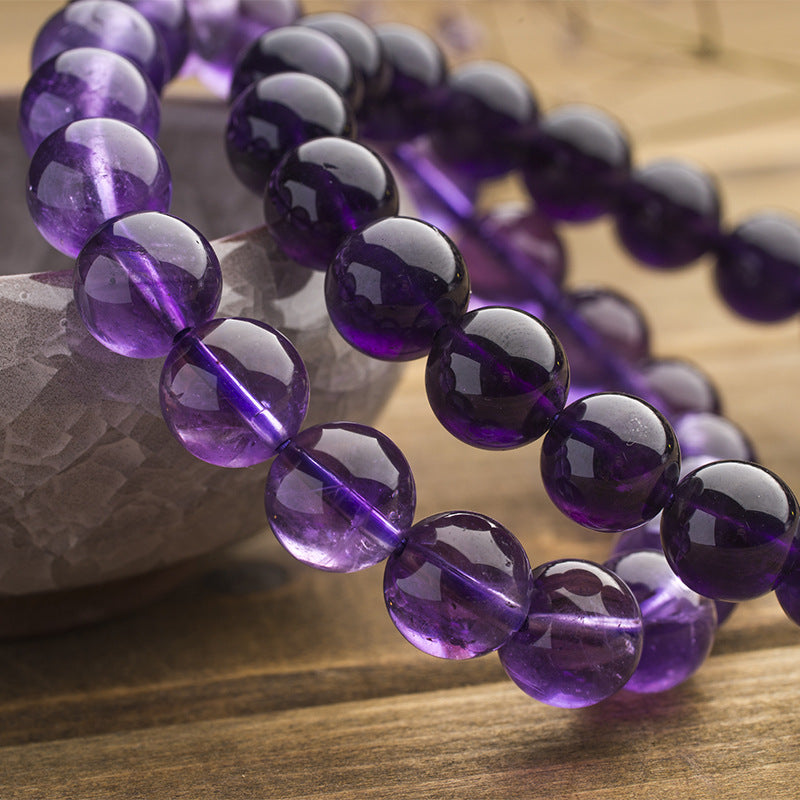 Natural Uruguay Amethyst Bracelet | Deep Purple Amethyst Beaded Bracelet Ornament