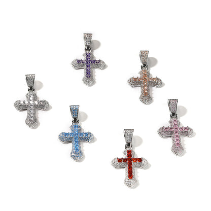 Hip-Hop Blue Zircon Cross Men's Necklace