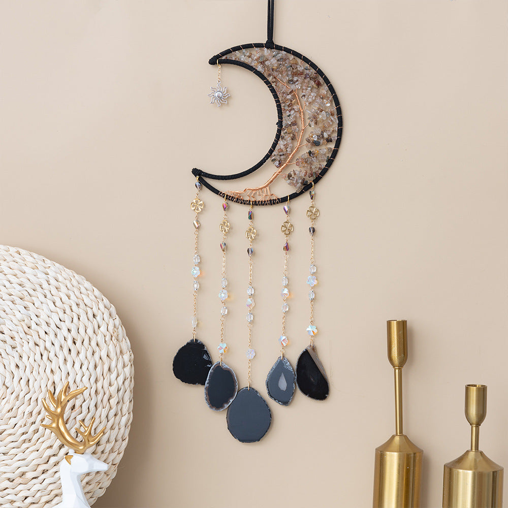 Natural Agate Crystal Gravel Dreamcatcher | Tree of Life Wind Chimes Hanging Ornament