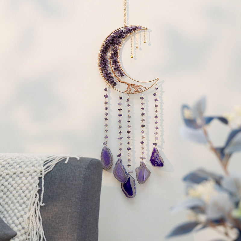 Natural Agate Crystal Gravel Dreamcatcher | Tree of Life Wind Chimes Hanging Ornament