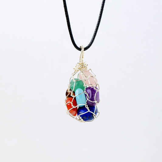 7-Chakra Healing Stones Necklace with Crystal Net Pouch