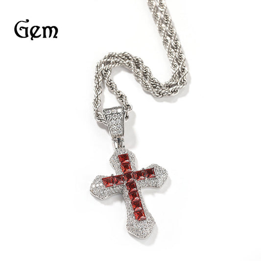 Hip-Hop Blue Zircon Cross Men's Necklace