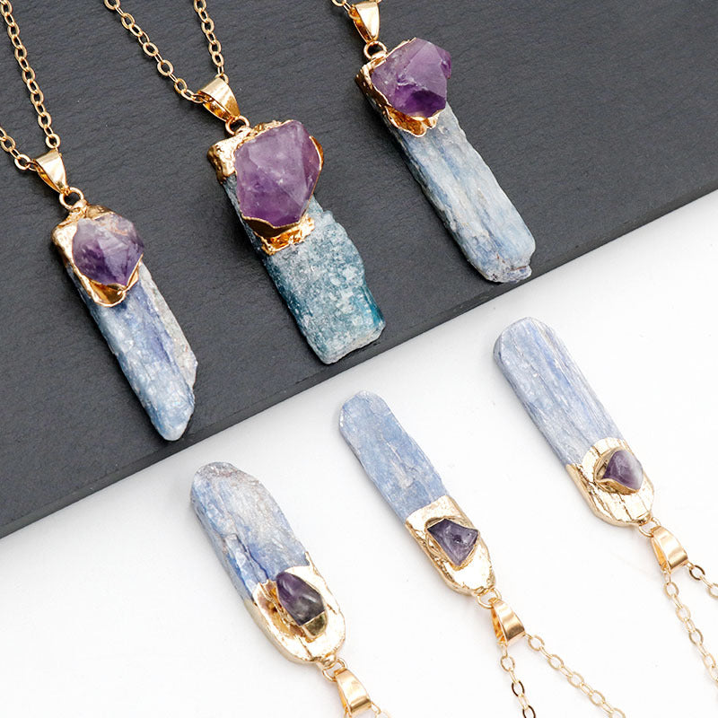 Blue Inlaid Amethyst Gilding Necklace