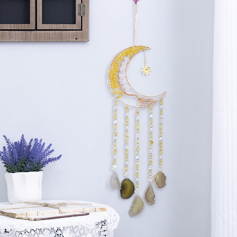 Natural Agate Crystal Gravel Dreamcatcher | Tree of Life Wind Chimes Hanging Ornament