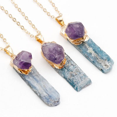 Blue Inlaid Amethyst Gilding Necklace