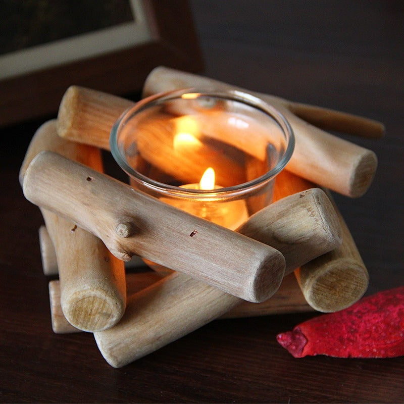 Idyllic and Retro Wooden Floating Candlestick | Glass Creative Home Decoration